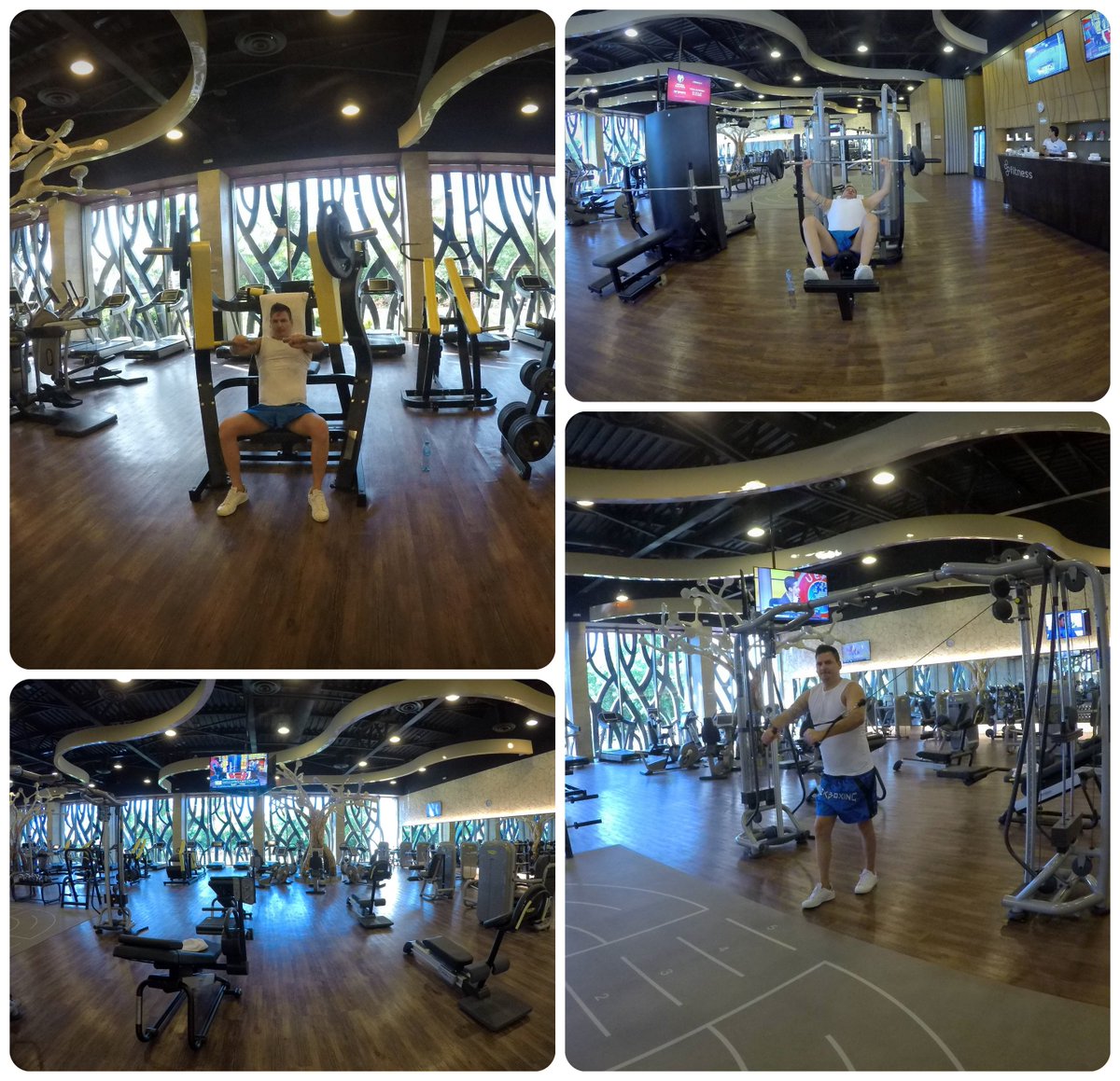 RickWesleymusic's tweet photo. Rick pump the muscles in the "U Spa & Fitness Center" of the "Barcelò Maya Grand Resort" (Mexico). 💪🏋 #rickwesley #songwriter #axelf #summerholidays #Summer2k17 #Mexico #Cancun #PlayadelCarmen #RivieraMaya #gym #fitness #chestpressmachine #highwirecrosses #inclinebenchpresses https://t.co/ahynMKT5Ls