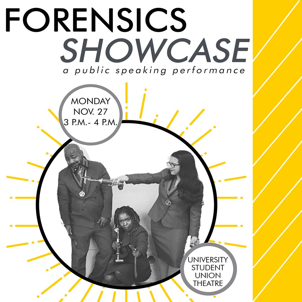 calstatelaAL's tweet image. The Department of Communication Studies invites you to Fall&apos;s Forensics Showcase, a public speaking performance. Monday, November 27 from 3 p.m. – 4 p.m. at the University - Student Union Theatre.
#CalStateLA #COMMrocks #PublicSpeaking #CalStateLAartsandletters
