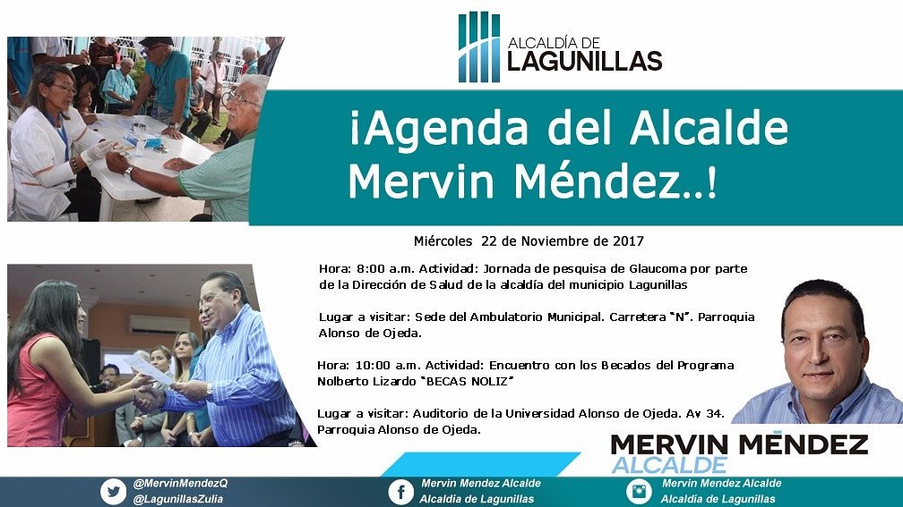 DESPACHO DEL ALCALDE

Agenda del Alcalde Mervin Méndez, Primera Dama Sandra de Méndez y los Concejales del Municipio Lagunillas

Miércoles  22 de Noviembre de 2017
 
#LagunillasNoSeRinde
