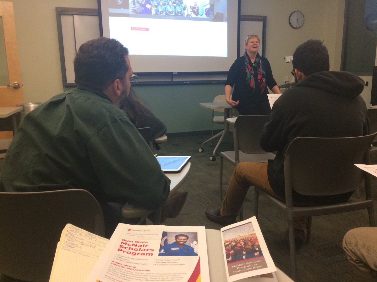 At our 3rd ever meeting, Dr. Ellen Bell introduces the new McNair Scholars program at <a href="/stan_state/">Stanislaus State</a>! Paid research assistant ships, conference travel, and more! csustan.edu/mcnair
