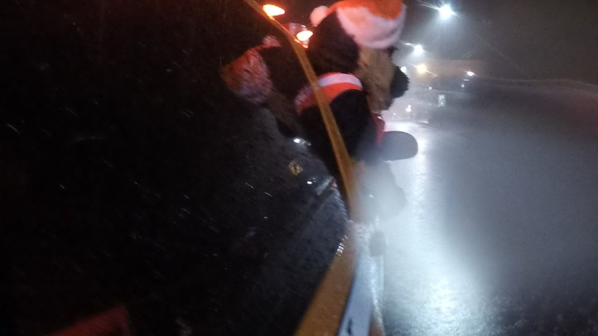 HalifaxSAR's tweet photo. We couldn't help but think that the words from Bing Crosby's "Mele Kalikimaka" were more appropriate then "White Cristmas" during the @LightUpBedford Parade... After a short rain delay we'll be posting video from the event!! #paradeoflights #BlameItOnTheRain #WetDogMascotsSmell https://t.co/gCio8TeFR1