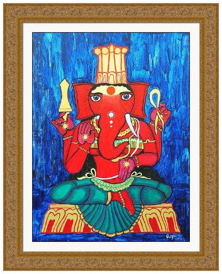 This painting is based upon a rare metal sculpture of Vinayaki found in Chitrapur Math, Shirali. She is full-breasted, but slender. She wears Yajnopavita across her chest &amp; two neck ornaments. Her trunk is turned to the left. 
#KnowYourDeity #KnowTheShakti
ow.ly/IIq230gF070