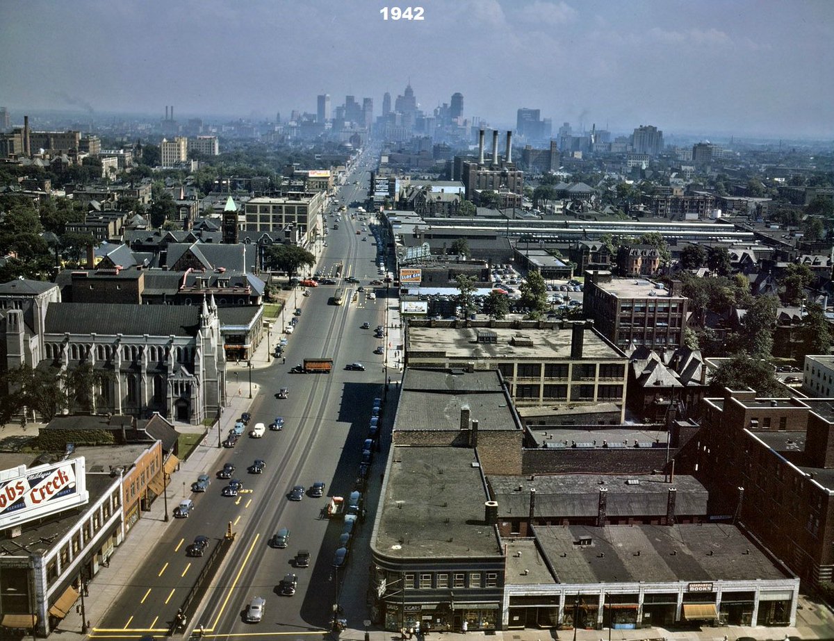 Detroit Street View On Twitter Detroit 1942 2016 A Then And Now Of This Well Known Kodachrome Aerial Looking South Down Woodward From The Macabees Building Comparison Courtesy Of Https T Co E7fffd554k Https T Co Rgohznkuzx Https T Co