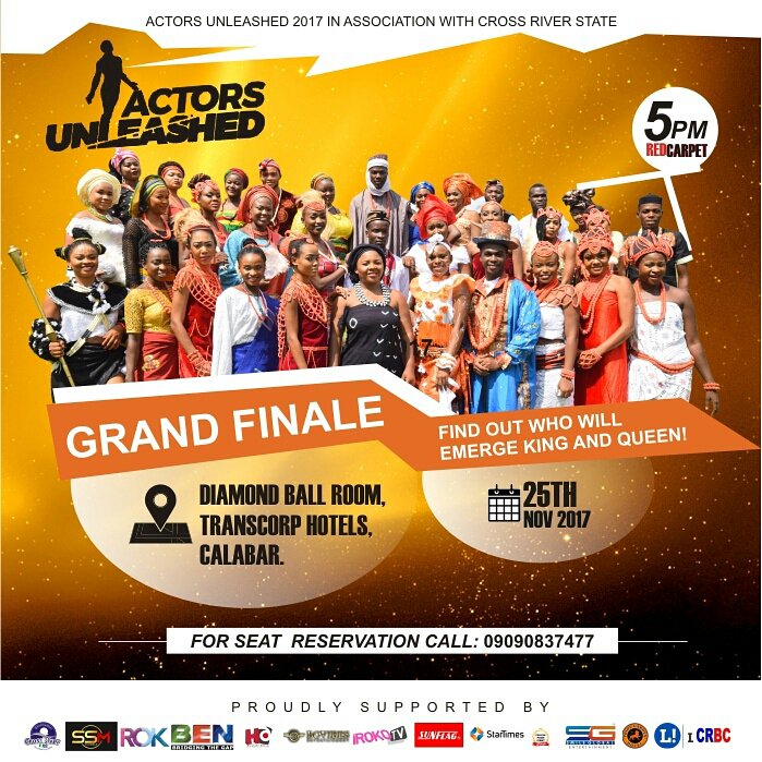 Rosabiee's tweet photo. Actorsunleashed 2017 grand finale NOV 25TH, TRANSCORP HOTELS CALABAR.  red carpet starts 5PM.  WHO WILL BECOME THE NEXT MOVIE STAR CROWN KING AND QUEEN? Promoting culture and originality. https://t.co/57rGpuUWlx