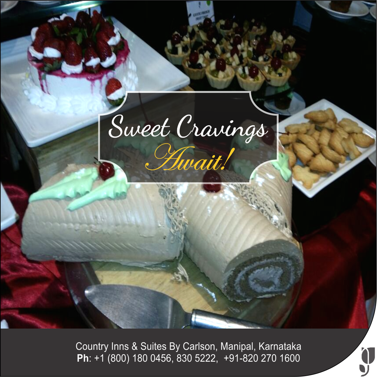 CountryinnM's tweet photo. The first wealth is #health and we take care of that. We have the #collection of #delicious baked pastries and #cakes that power you to #taste again and again. #CountryInnSuites #Manipal https://t.co/LnaMSn0BRi