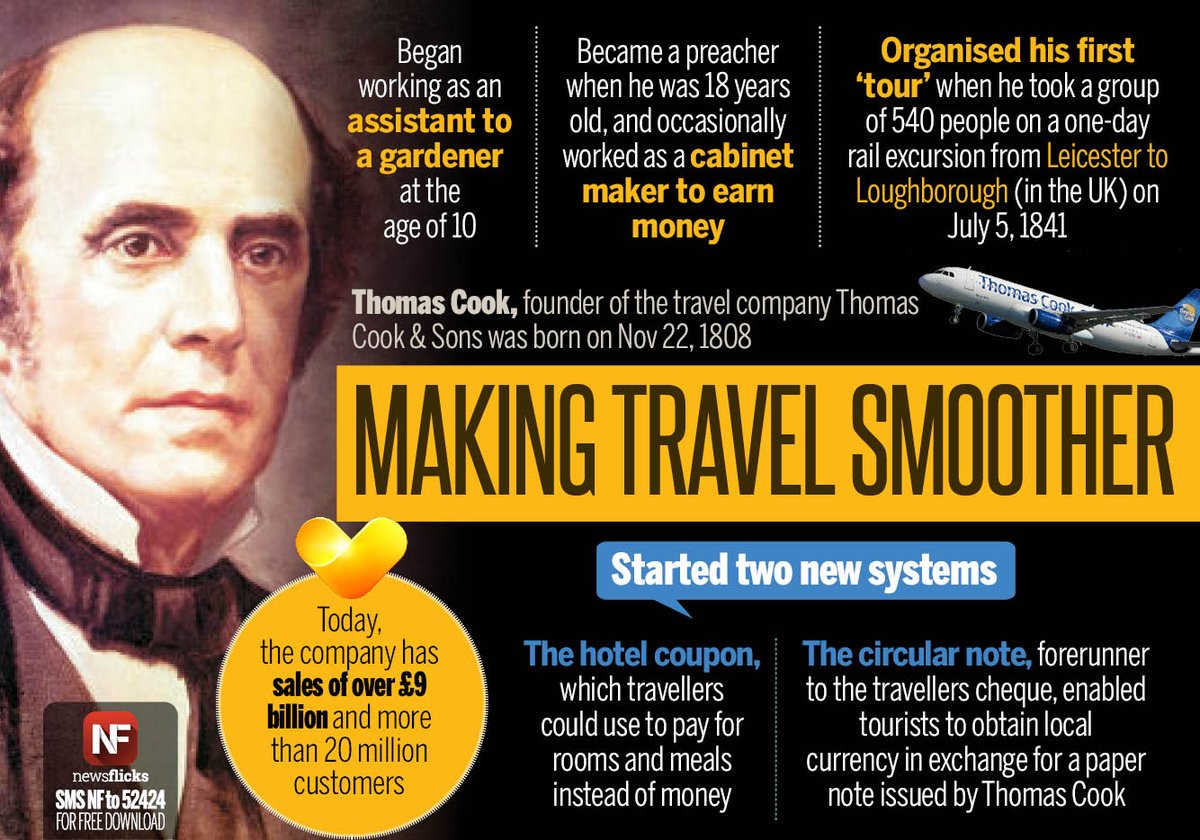 The world's first 'travel agent', #ThomasCook, was born on Nov 22, 1808