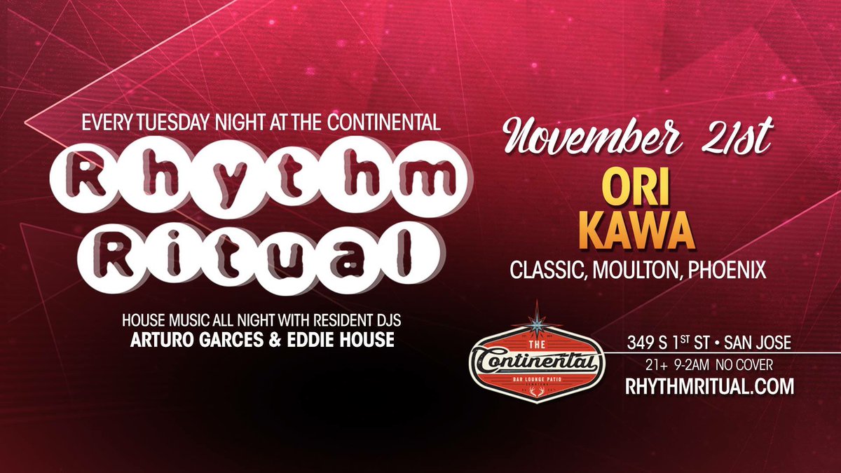 Continental_Bar's tweet photo. Special guest @OriKawa on the #RhythmRitual decks with @arturogarces and Eddie House tonight! #housemusic https://t.co/ul1sGj5sbX