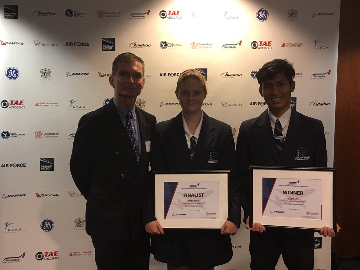 Calamvale_CC's tweet photo. Clark was announced winner of the Aersoskills Award in QLD with Bree being a runner up. A proud moment to see Calamvale students up on stage to be presented their awards. Well done to both Bree &amp; Clark! We wish you both the best in your future endeavours. #gatewaytoindustry https://t.co/9iE8UGVj9j