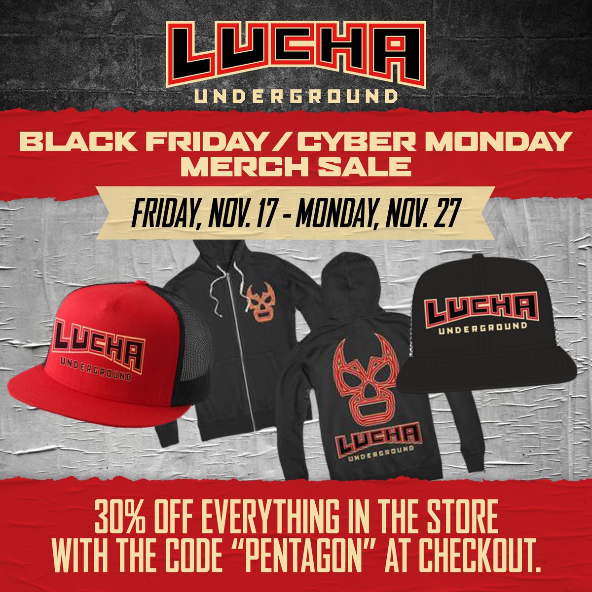 LuchaElRey's tweet photo. BELIEVERS!! There's still time for you to get 30% off all the #LuchaUnderground gear you'll need for the holidays:
https://t.co/Jjqu9mbICy
https://t.co/NXd5EDxSEI https://t.co/Bcrm75ABNT