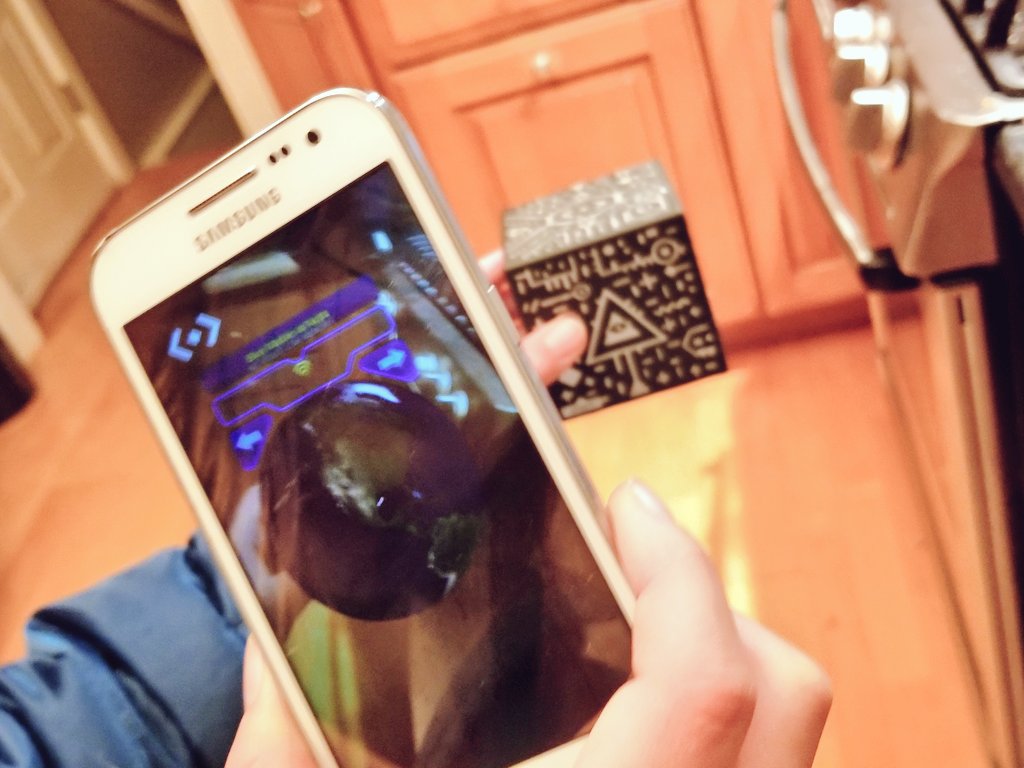 honestandtruly's tweet photo. Do you SEE how cool this @MergeVR  Cube is? Look in the phone and you see virtual reality. Behind it is the cube 😲 @ChiTAGWeek #ChiTAG2017 https://t.co/4QPQNoEt3U