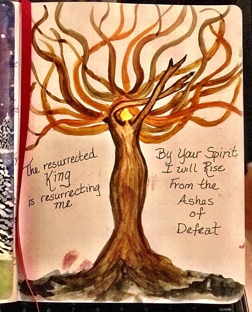 InsideKimsWorld's tweet photo. Working in my prayer journal tonight. She’s not beautiful but what she symbolizes strengthens my heart. #prayerjournal #warbinder #watercolor https://t.co/xf8bKEYezp https://t.co/8ZD3uY9N13