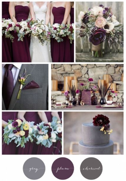 We are seeing a bunch of winter weddings all over the current color trend
 of grey, plum and charcoal ... love it!