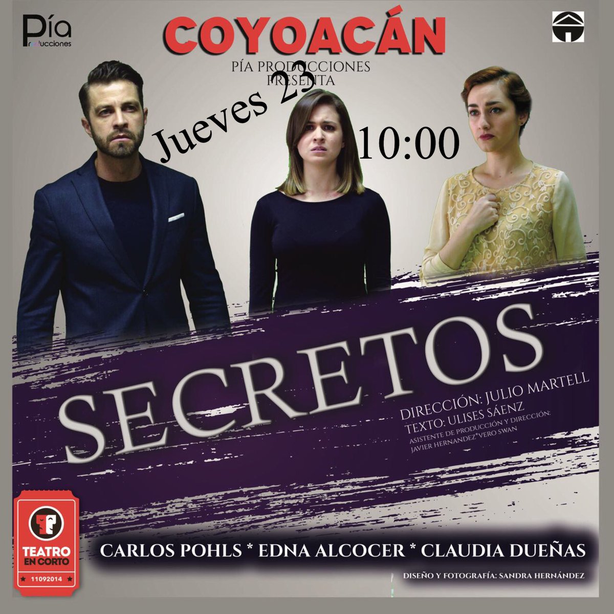 FCOEdnaAlcocer's tweet photo. Este Jueves es el reestreno de nuestra Wera @EdnaAlcocer en @Secretos_TC como #Mariana 
No se lo pueden perder, y descubran que secreto esconde junto con Ulises y Carmen! Funciones 9:30, 10:00 y 10:30 🎭 https://t.co/D33qApApXA