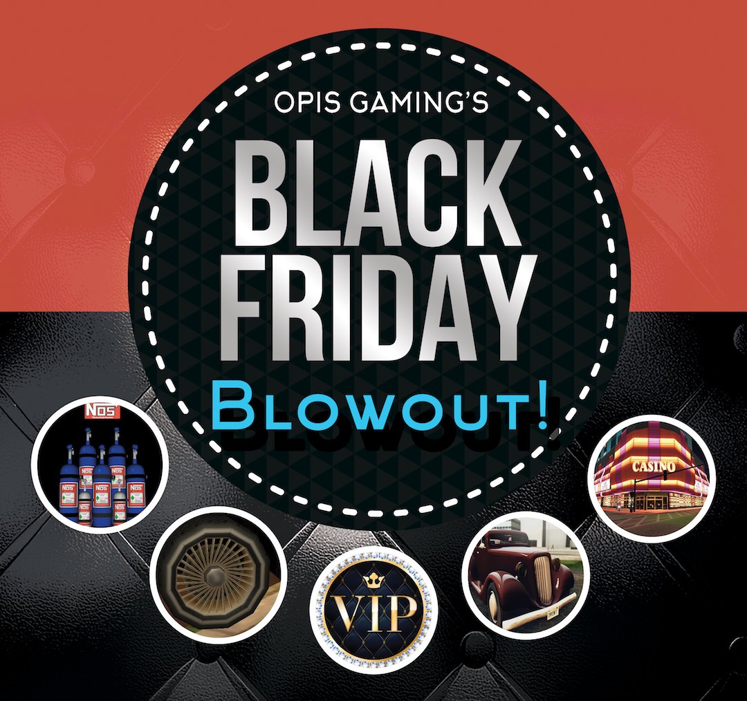 OpisGaming's tweet photo. The Opis Gaming Black Friday Blowout is here! Save 30-50% off starting today through Monday at https://t.co/sTFBNF9ee6. #sanandreas #roleplay #SAMP https://t.co/ZB7UzmgZmB