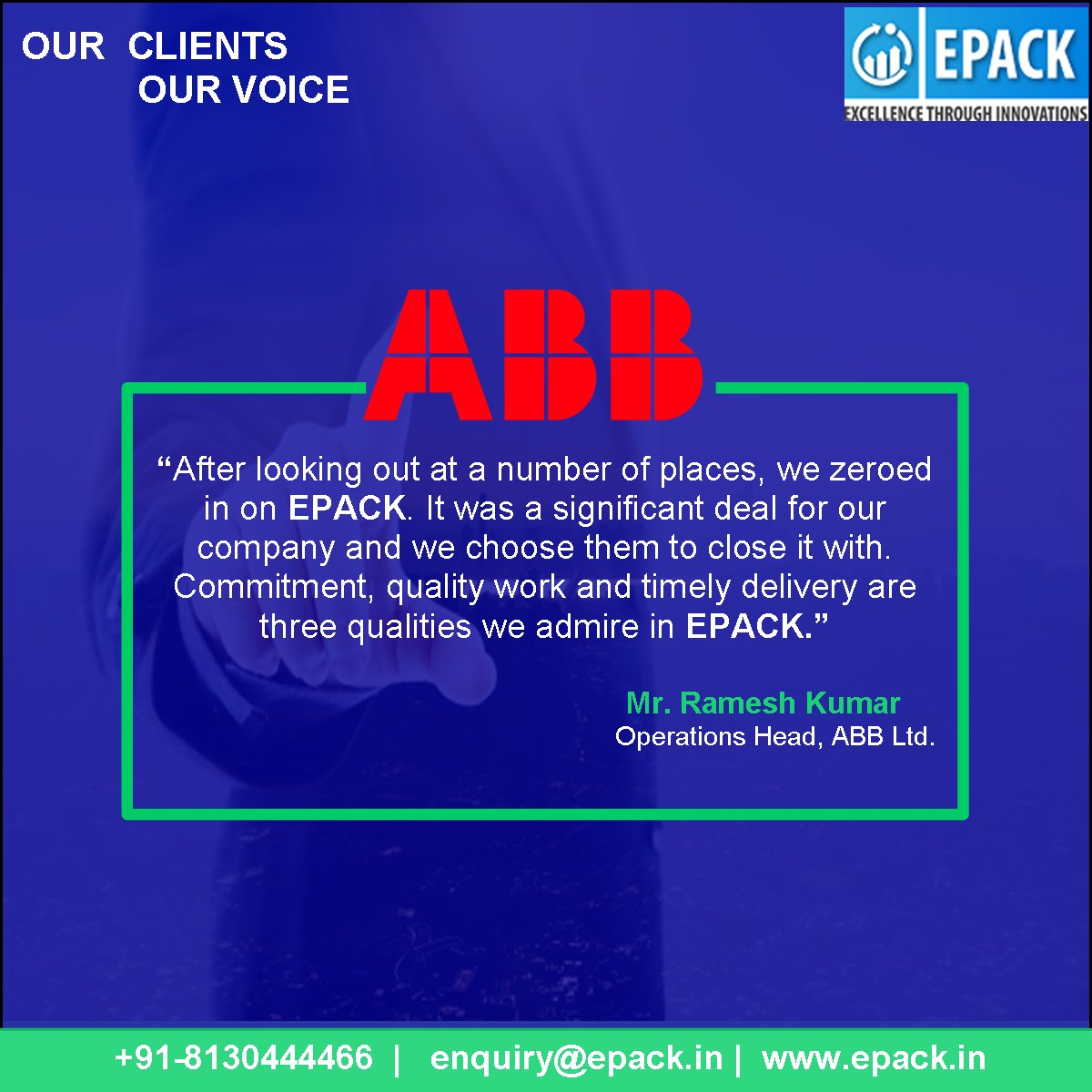 EPACKPrefab's tweet photo. #OurClients #OurVoice
EPACK received customer testimony from @ABBgroupnews 
Visit us at https://t.co/1eFadIZyAb
#LGSF #PreEngineeredBuildings  #PrefabricatedStructures #SandwichPanels #SolarSolution #turnkeysolutionprovider #engineering  #EPACK  #ABBLtd #WednesdayWisdom https://t.co/zlKcNgTNf6