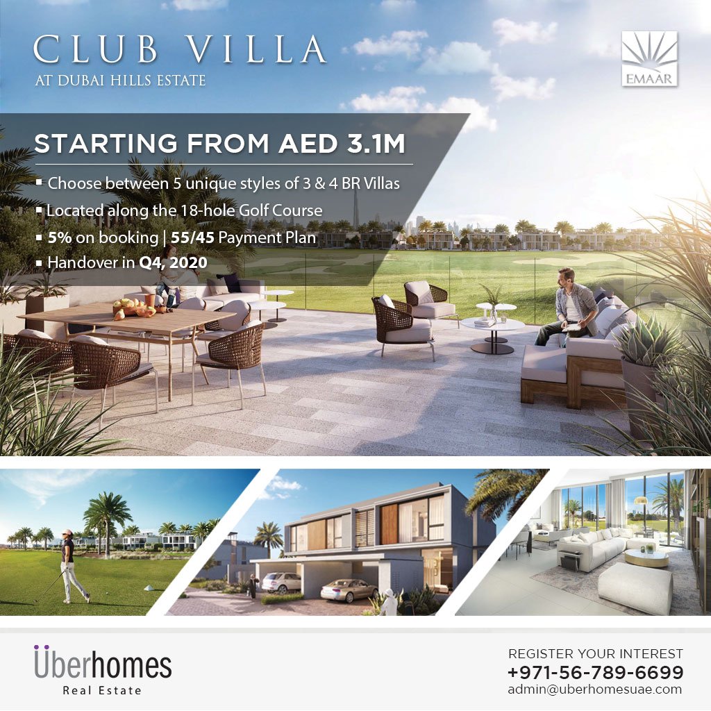 UberhomesUAE's tweet photo. 🏡 #ClubVillas at Dubai Hills by #emaar! Starts from AED 3.1M only!
✔️ Attractive payment plan
✔️ 5 unique styles of 3 &amp; 4 Bedroom Villas
✔️ Veiws18-hole championship golf course
✔️ Rooftop terraces
✔️ For more information please click ➡️ https://t.co/TXdkijJmOT https://t.co/zlI3d5aVlD
