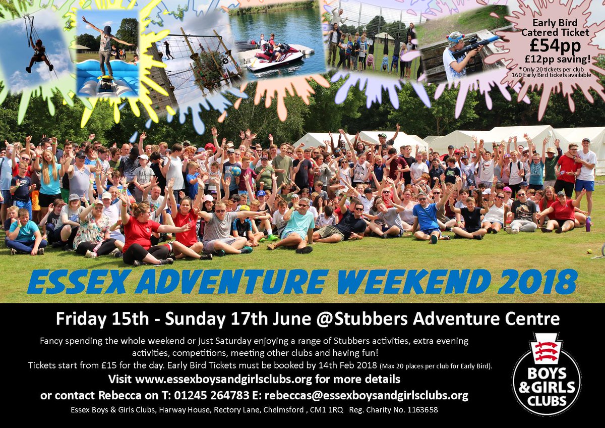 Becca_EBGC's tweet photo. ITS HERE!!! ESSEX ADVENTURE WEEKEND 2018  BOOKING IS NOW OPEN! @EssexBGC #Adventure #Weekend #Fun #StubbersCentre #YouthEvent #Summer https://t.co/AFY8U3rdIr