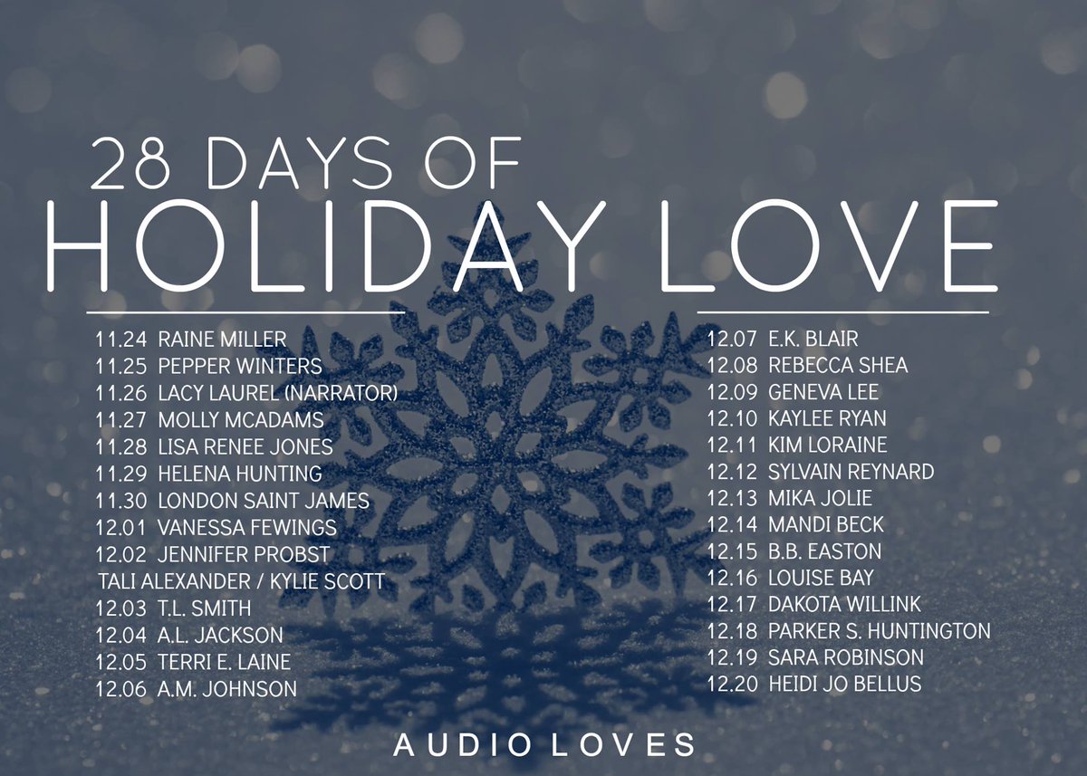 LacyNarrates's tweet photo. Join us for 28 Days of #HOLIDAYLOVE on the #audiolovesFB page! https://t.co/jUHpySM4RQ the lineup of authors celebrating is AMAZING and I get to join in and have some #BIRTHDAYFUN too! https://t.co/bHrFEEQBqS
