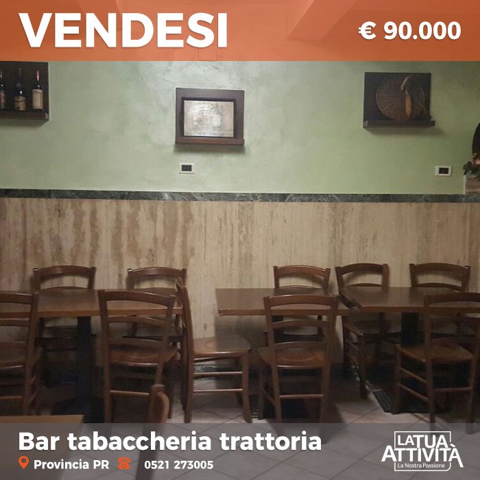 LaTuaAttivita's tweet photo. #bar #tabaccheria e #trattoria in #vendita in provincia di #parma dotato di #arredi #cucina #attrezzata, #avviamento consolidato! #VPR34 https://t.co/UM8gAv5YEL