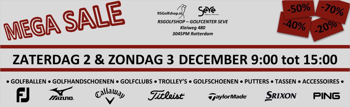 MEGASale 2&amp;3 december <a href="/Golfcenter_Seve/">Golfcenter Seve</a> #golfballen #(hand)schoenen #golfclubs #kleding #trolleys <a href="/Titleist/">Titleist</a> <a href="/CallawayGolf/">Callaway Golf</a> <a href="/PingTour/">PING GOLF</a> <a href="/FootJoy/">FootJoy</a>