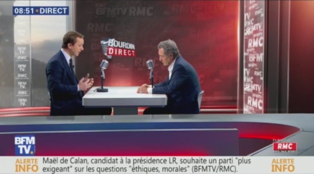 RMCInfo's tweet photo. "Je ne suis clairement pas le favori de cette élection, pas le plus connu, pas le plus soutenu, mais selon que je ferai 5%, 25% ou 51% l'avenir de la droite ne sera pas exactement le même" @MaeldeCalan #BourdinDirect https://t.co/Du7P3CUpf0