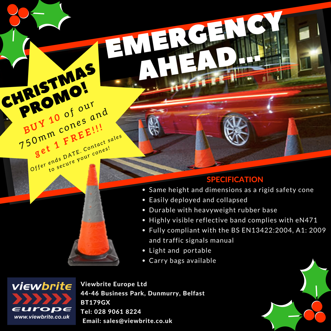 ViewbriteEurope's tweet image. Regardless of your industry 🚑🚒🚔🌳 safety comes first! 🔥🚦🚨
BUY 10 750mm CONES, GET ONE FREEEE! (£27.50 each)😍 
call 02890 618224 to secure yours!
Offer ends December 15th 2017
#Christmas #offer #safety #cone #750mmcone