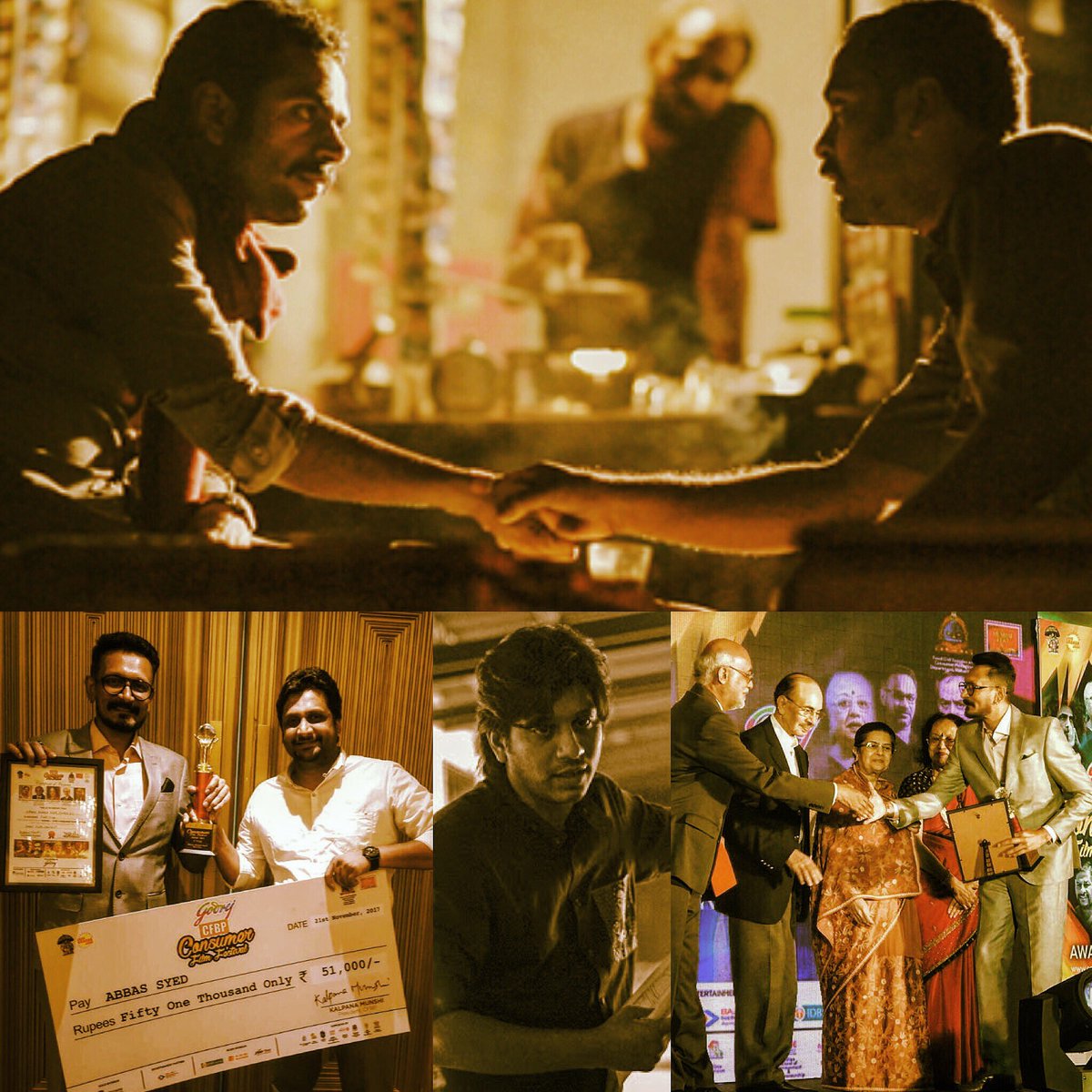 sharibhashmi's tweet photo. My short film #LudoOfADiceAndADecision won #BestShortFilm at the #ConsumerFilmFestival 😁Congratulations to the entire team 🤗 Producer Saab @miyaabhai  #ImtiazShaikh DOP Saab #NeerajTiwari my co actor #BhushanVikas and of course the awesome writer director #FarazAli 🎉🎊🎉 https://t.co/jbBVi6bGbd