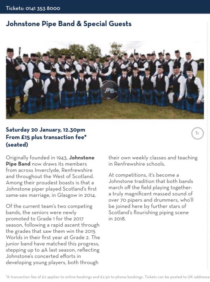 <a href="/johnstone_pb/">Johnstone Pipe Band</a> live in concert at the <a href="/ccfest/">Celtic Connections</a> 2018