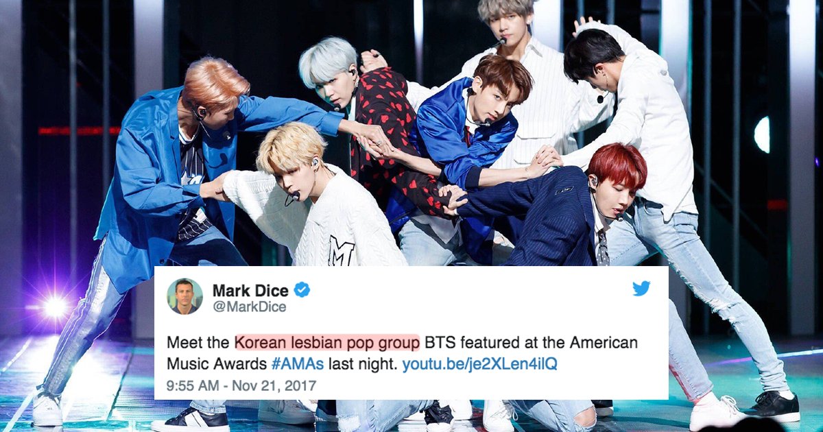 Koreaboo's tweet photo. American Reporter Calls BTS “A Lesbian Pop Group”, Claims AMAs Ruined Because of BTS

➜ Read More: https://t.co/S8tIgTkwmh https://t.co/GLOsju1MFp