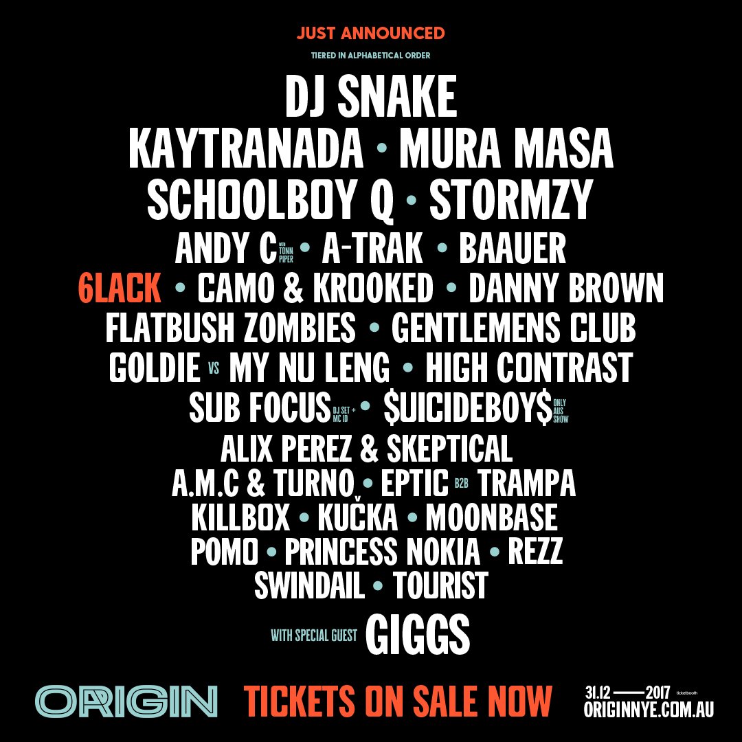 originfields_'s tweet photo. #OriginNYE2017 just got bigger with @6LACK joining the line-up 
Final Tickets: https://t.co/SXLWWQUDZQ https://t.co/epM7PWRzrv