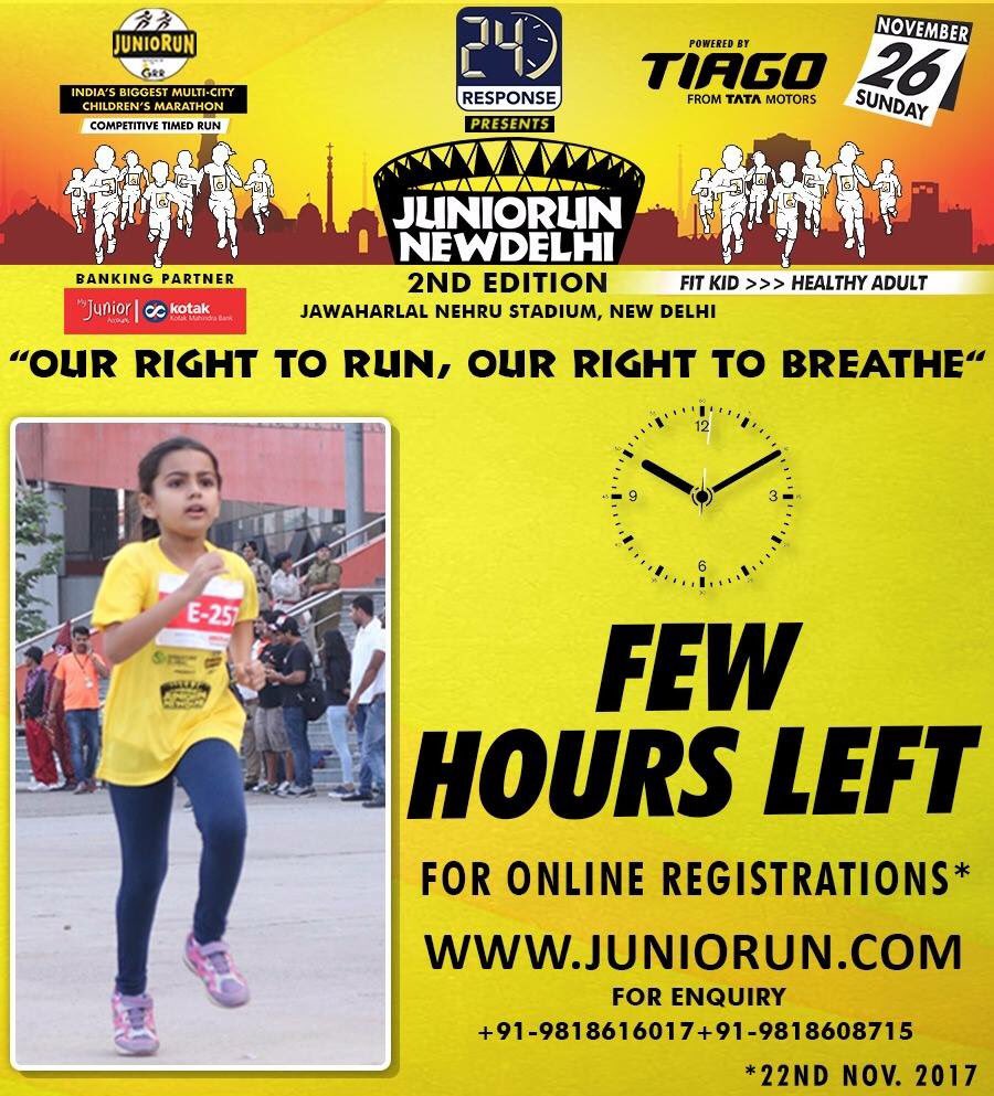 juniorungrr's tweet photo. Tick Tock....Tick Tock...

The Watch at times runs faster than our thoughts:)

Last Few Hours left for Online Registrations to close.

To Register: https://t.co/swVNOrU237

#FitKidHealthyAdult

#OurRightToRunOurRightToBreathe #GRR #NewDelhiJuniorun #Juniorun https://t.co/j0snJAoLQr