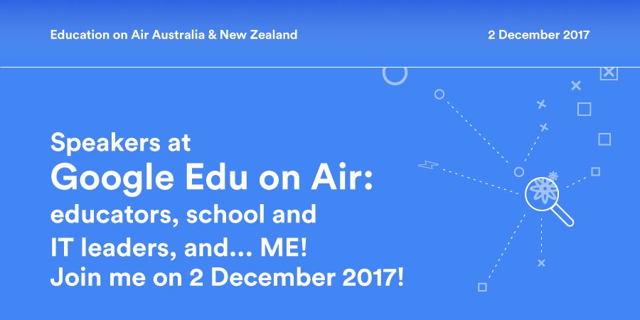 GeekyAusTeacher's tweet photo. I’ll be speaking at #GoogleEduOnAir on 2 December. It’s an #edtech conference, all online. Sign up today: https://t.co/GoFgMBhgZd #authlearning #aussieED #EDUtech #pstchat #acuedu_p #ceoelearn https://t.co/D6d95C30Xh