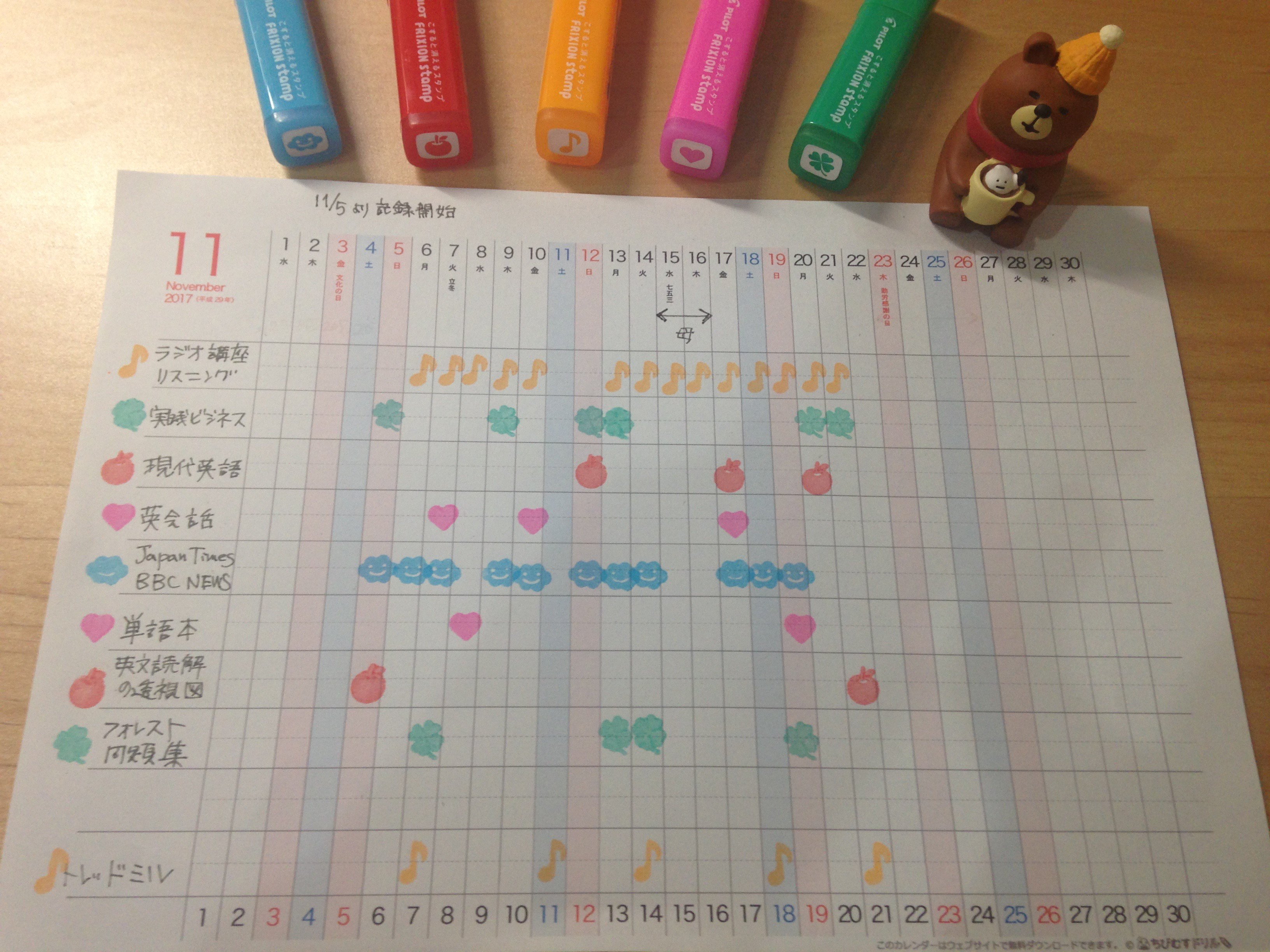 M I H O Al Twitter 最近作った英語ノルマ表 フリクションスタンプ押すのが楽しみでモチベーションが上がる 英語に限らず広く使えると思います Vana9居残り中 0950pm Pekoeさんから教えてもらったhp ちびむすカレンダー の月間ガントチャートをプリント