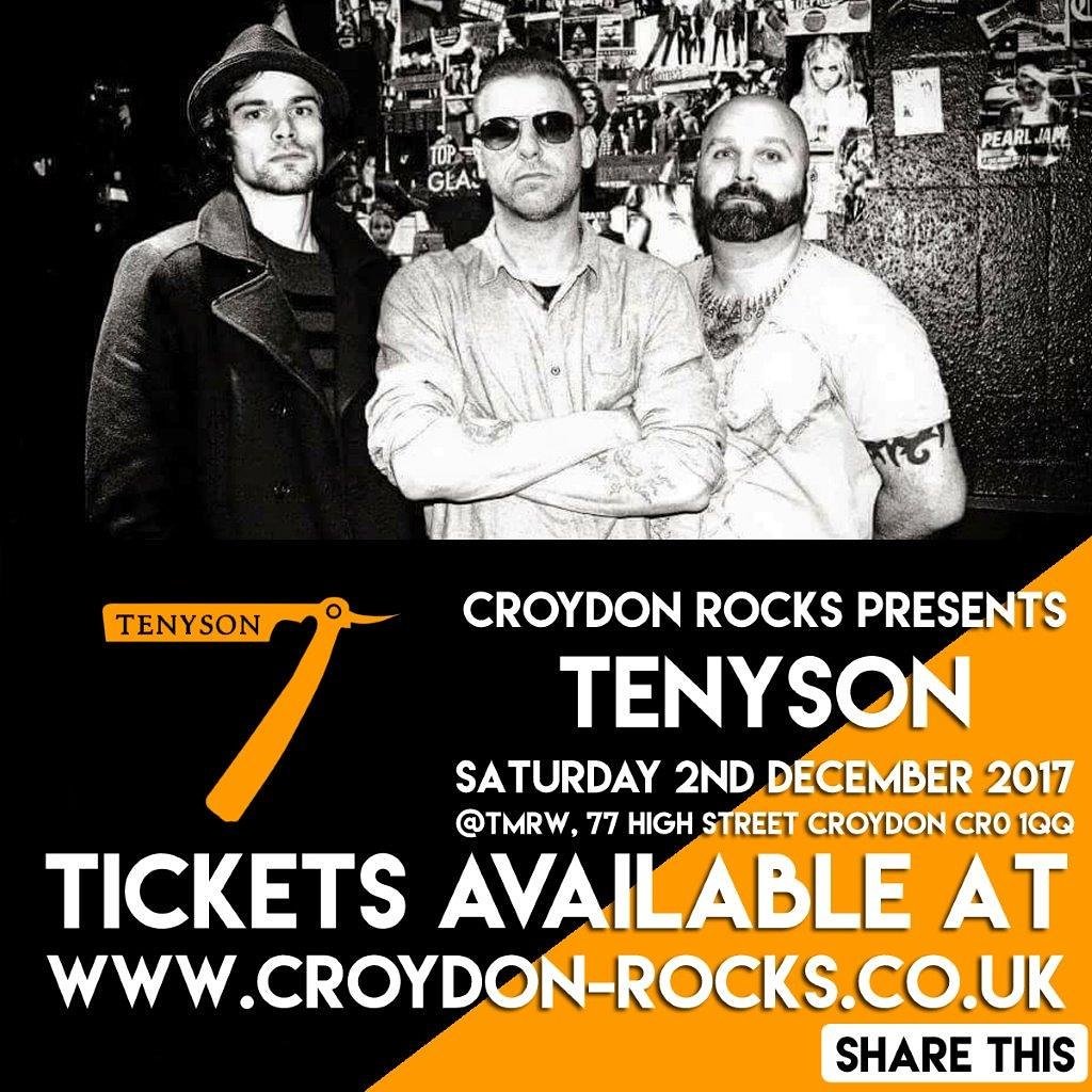 tenysonmusic's tweet photo. Share this post!!! Follow/Subscribe @Tenysonmusic 
Croydon Rocks - Dec 2nd - Tenyson hit the stage at 4pm
Get your tickets &amp; don't miss out!!! #Tenyson #CroydonRocks #Festival #London #England #Events #RockMusic https://t.co/vpy3PNd0YO