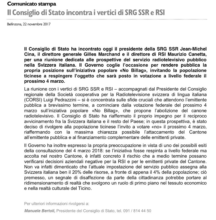 Iniziativa No Billag, il No del Consiglio di Stato ticinese m3.ti.ch/CAN/comunicati…
