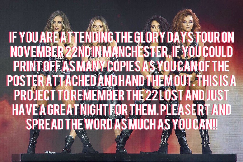 _LifeWithLM's tweet photo. Little Mix will be performing to a sold out show in Manchester Arena tonight.. to the Mixers going, please do this fan project in honour of the 22 Arianators that were sadly lost 6 months ago today. 🐝❤️ #GloryDaysTourManchester https://t.co/gFAcT4xfLW