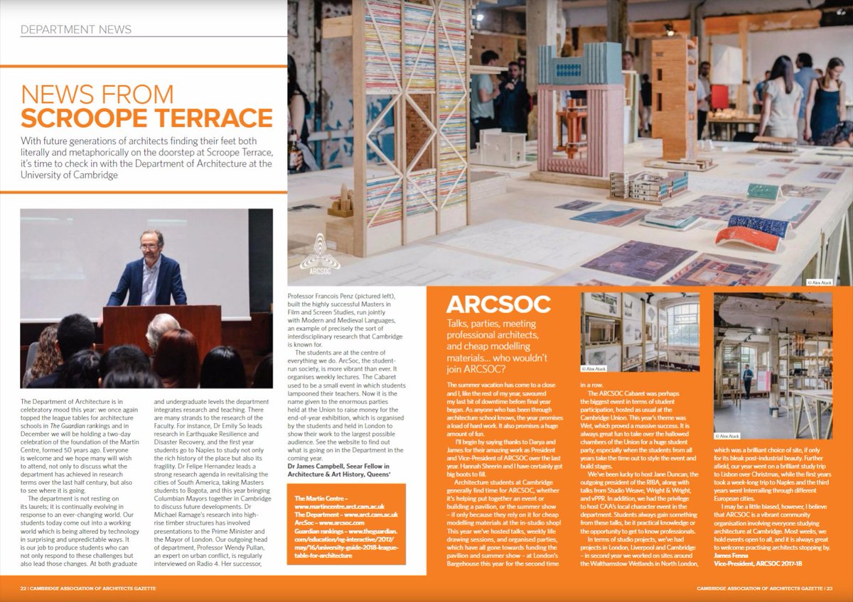 CamArchGazette's tweet photo. Check out #CA74 - the Autumn/Winter gazette - for some great features, including the latest news from the Architecture Department @arch_cambridge and student body @arcsoc https://t.co/83LZXjRlUe