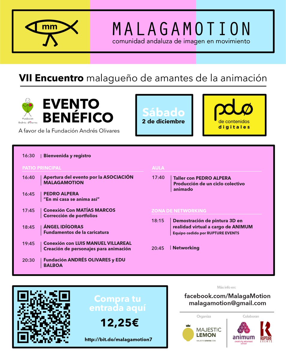 animum3d's tweet photo. ¡Cartel de excepción y fin solidario en el VII Encuentro de animadores @malagamotion!👏 Os esperamos el 2 DIC en el @PoloDigitalMLG con la colaboración de #Animum y @rupturevents a beneficio de la Fundacion Andrés Olivares🔸Entradas aquí: https://t.co/aL9U1RodgN https://t.co/2IS34lbihf