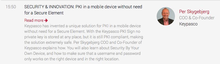 keypasco's tweet photo. Listen to our COO Per Skygeberg talking about PKI. Wednesday Nov. 29 at 15.50 Innovation Stage @TRUSTECH_Event You do not want to miss this! #DeviceID #mobilePKI #TRUSTECH2017
https://t.co/Jhbcw9XAKO https://t.co/7xauHLBoWe