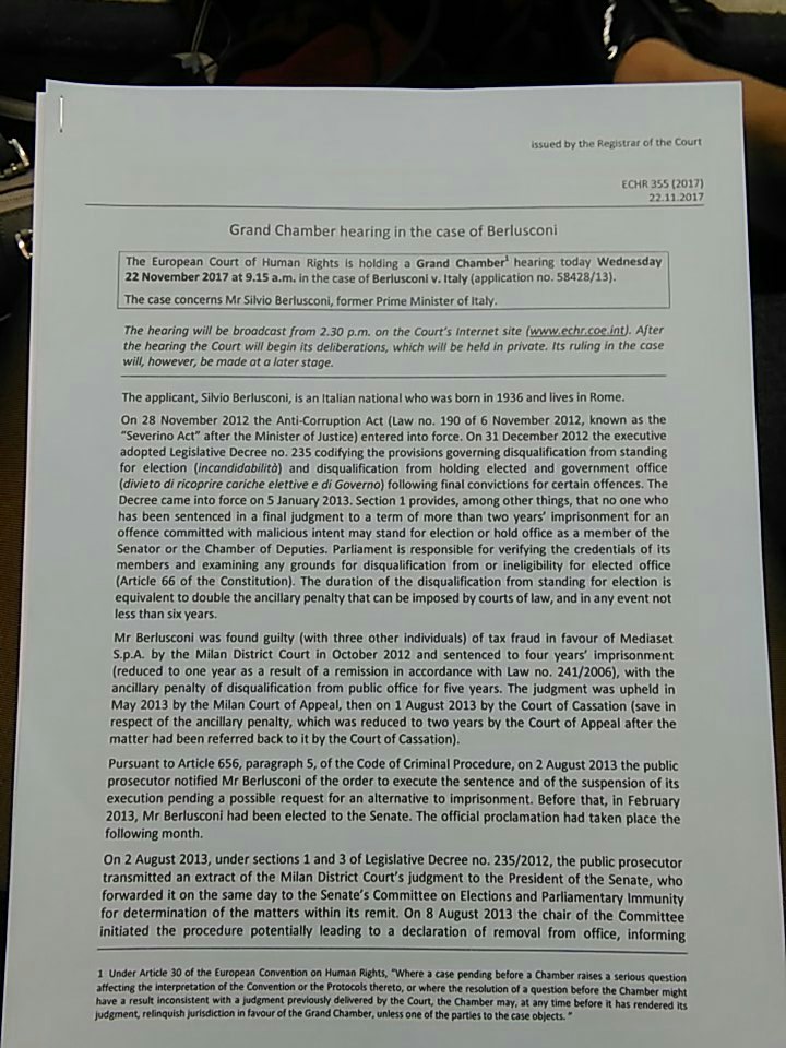 LegaleSP's tweet photo. #Berlusconi #Ineligibility to stand as a candidate Avv. #Saccucci violation of the right to free elections #ECHR https://t.co/lwashAhSnH