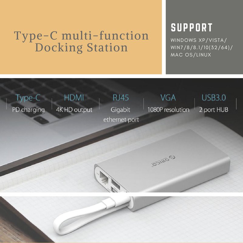#Type-C #HDMI #VGA #RJ45 #USB3.0 All in one, perfectly meet the expansion of external devices. orico.cc/goods.php?id=6…