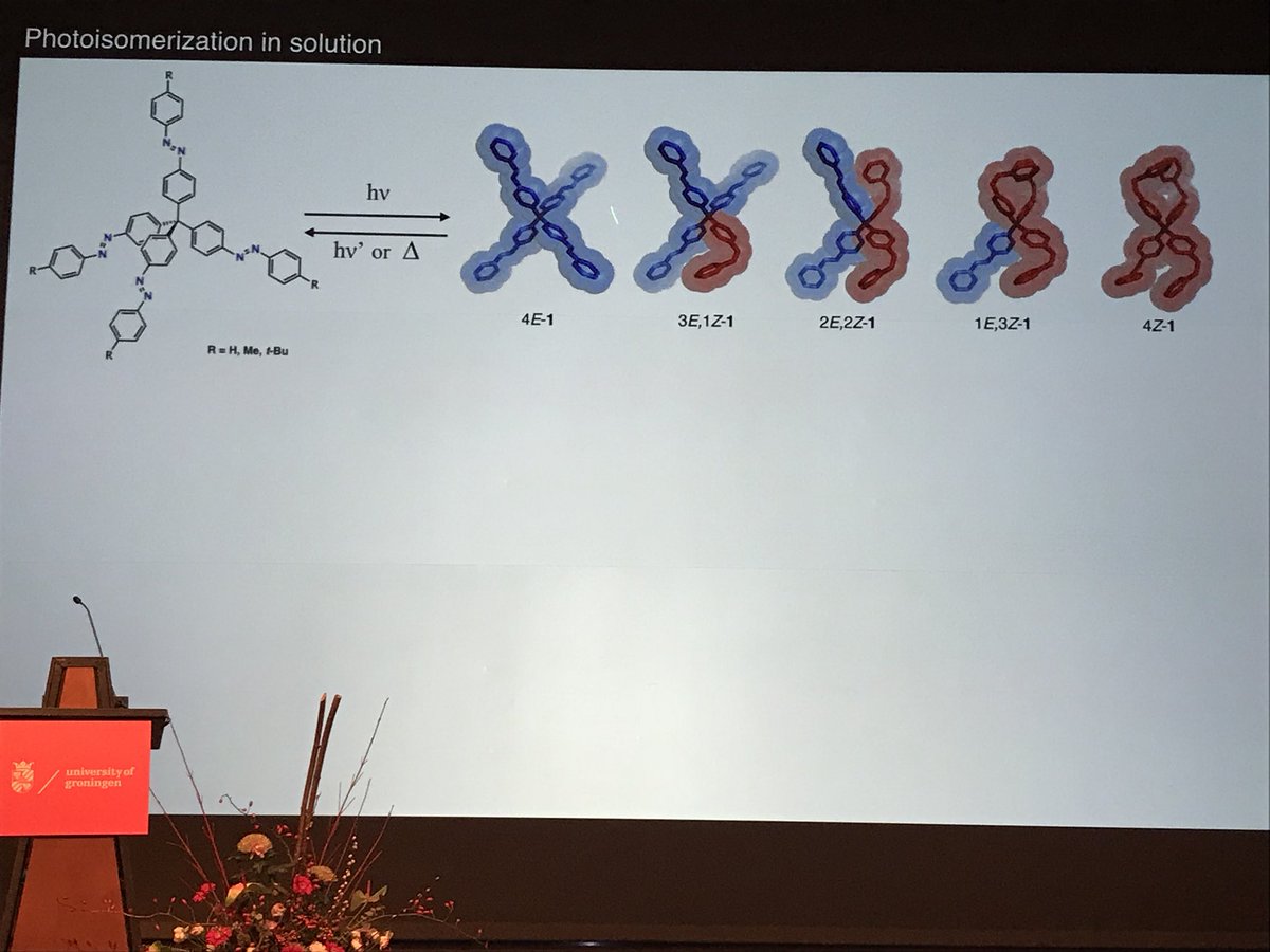 sirfrasersays's tweet photo. Massimo Baroncini (Bologna) treats us to a lesson on the history of azobenzene before describing the photoinduced reversible phase change in porous molecular crystals based on star-shaped azobenzene tetramers which he likens to caltrops!  #MMNP   @univgroningen https://t.co/1qcVMlPEhf