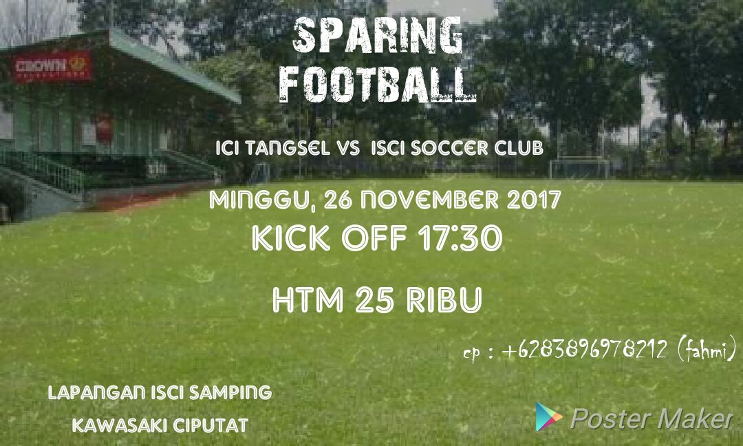 #FunFootball #Sparring | Minggu (26/11) | Lapangan ISCI, samping Kawasaki Kp. Utan, Ciputat | KO: 17.30 WIB - selesai | CP: <a href="/Fahmi_BJ/">fahmi </a> (0838-9697-8212) RAMAIKAANNN..!! #SalamOlahraga