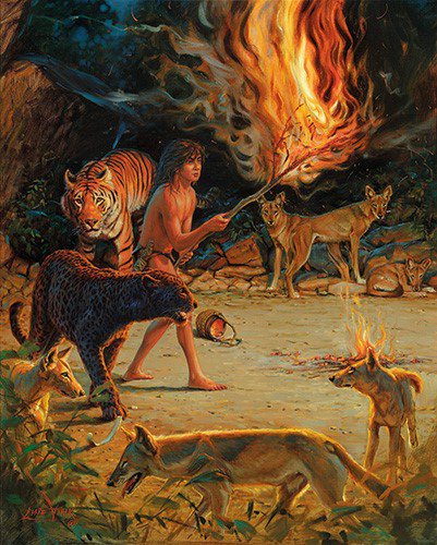 BoddRoyall's tweet photo. “Mowgli waves the burning branch above his head to show his power to Shere Khan” #boddingtonroyall https://t.co/0MhkbI5DuA