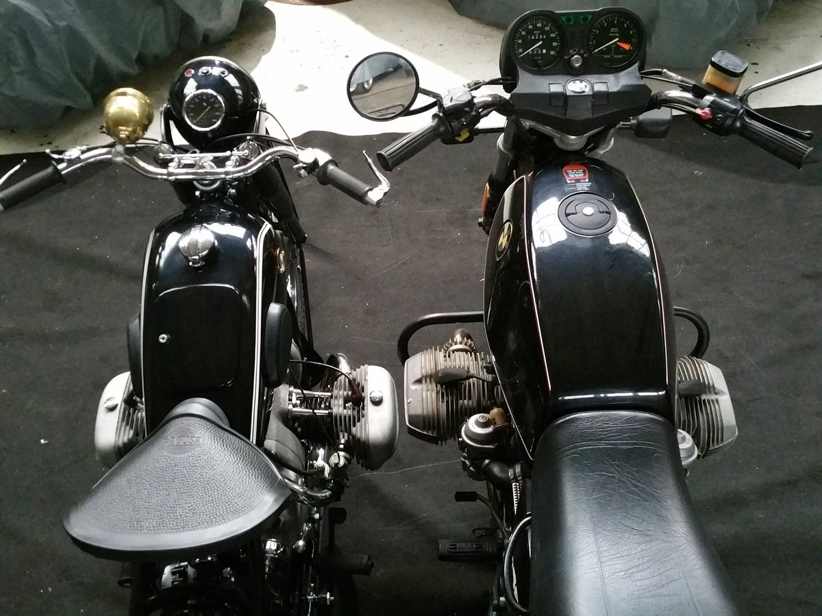 Roughly 50 years between these <a href="/BMWMotorrad/">BMWMotorrad</a> bikes and if you look reeeally close you can just about make out the family resemblance... Love the lineage, #R5 to #R45, just need an #RNineT to make it an 80yr line-up! #BikeStorage <a href="/BicesterH/">Bicester Heritage</a> <a href="/BikeShedMC/">BikeShedMC</a>