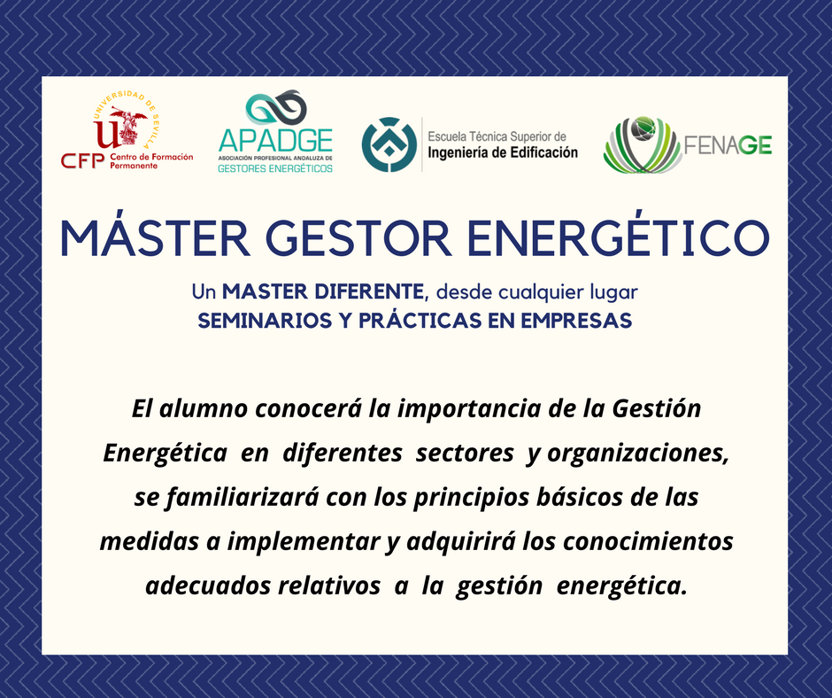 MasterGE_US's tweet photo. El alumno conocerá la importancia de la Gestión Energética  en  diferentes  sectores  y organizaciones, se familiarizará con los principios básicos de las medidas a implementar y adquirirá los conocimientos adecuados relativos  a  la  gestión  energética @unisevilla #MasterGE2018 https://t.co/PWu0v6nThH