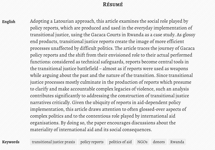 astrid_jamar's tweet photo. My Latest Article: "The Social Life of Policy Reports: Reporting as a Tool in the #TransitionalJustice Battlefield in #Rwanda" - on #Gacaca #Rwanda #TransitionalJusticePraxis #AidPolitics https://t.co/wuSOwj3n0g https://t.co/VlnT8TgPv4
