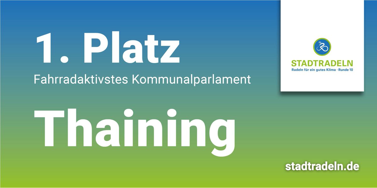STADTRADELN's tweet photo. Platz 1 in der Kategorie "Fahrradaktivstes Kommunalparlament": Herzlichen Glückwunsch nach #Thaining im Landkreis Landsberg am Lech!
9 von 9 ParlamentarierInnen haben 2.361,9 km erradelt. Das sind 262,4 km/ParlamentarierIn #STADTRADELN #TREPPCHEN #GOLD #OLÉOLÉ https://t.co/ZMXBGlkQKo