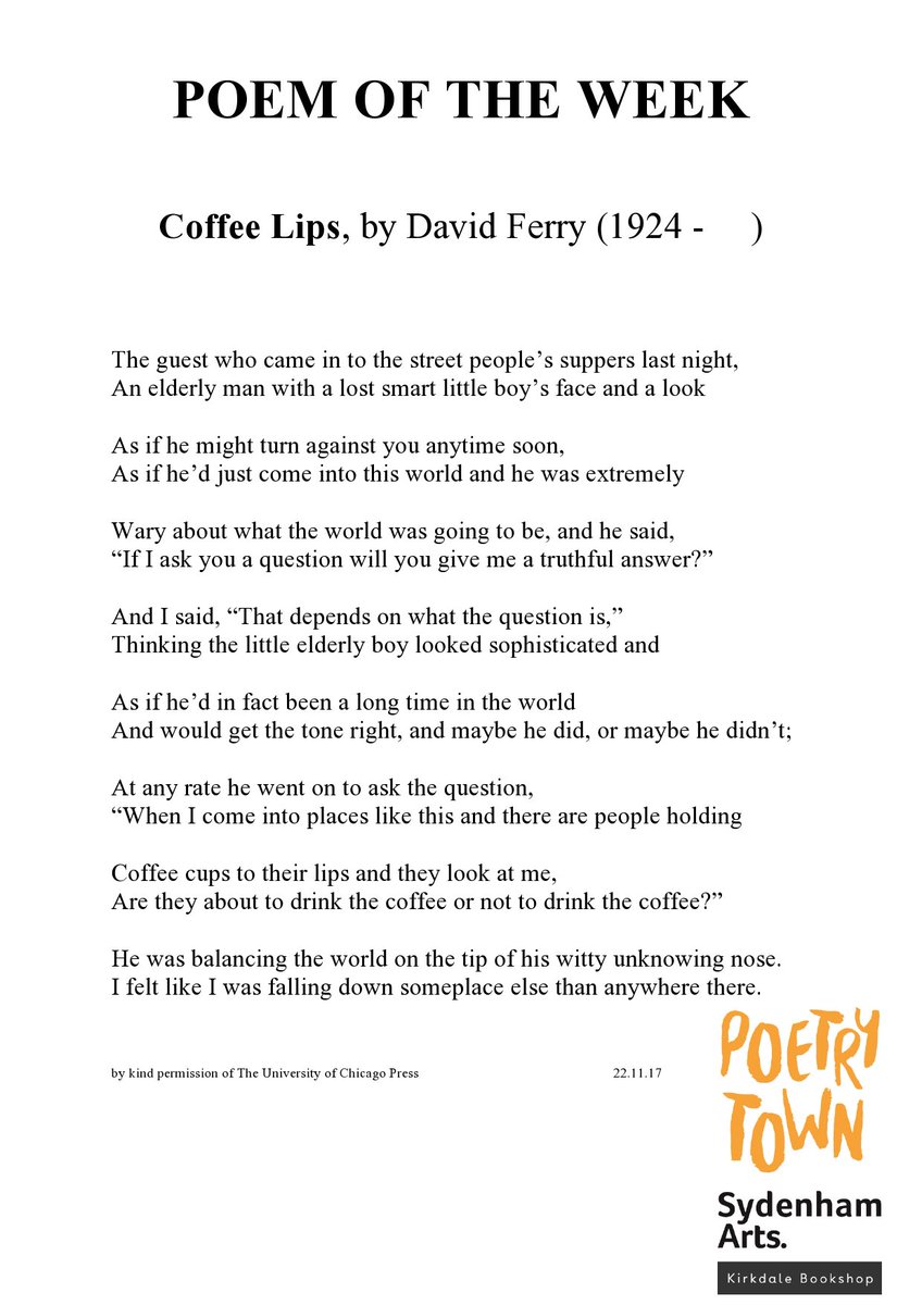 Our Poem of the Week by David Ferry by kind permission of the University of Chicago Press @sydartsfest <a href="/propertyworld26/">propertyworld</a> @passonapoem #poetry #sydenham #SE26 #SydArts17