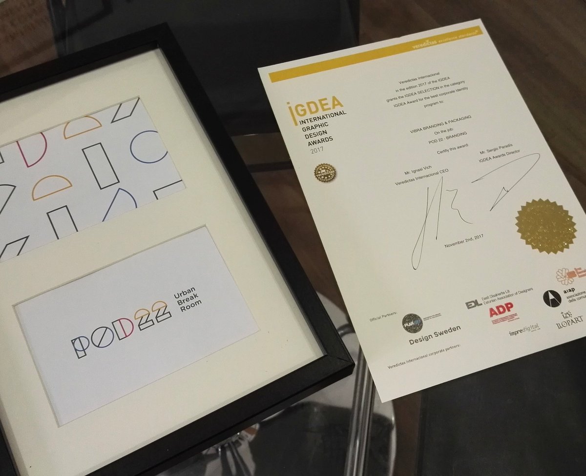VIBRA_design's tweet photo. @veredictas vuelve a darnos un reconocimiento por nuestro diseño de marca para POD22. Esta vez con una selección en la categoría de mejor identidad corporativa en los premios IGDEA (premios internacionales de diseño gráfico). Gracias! 🙌🏆 #awards #design #igdea #vibra #branding https://t.co/v1nSDlBHiJ